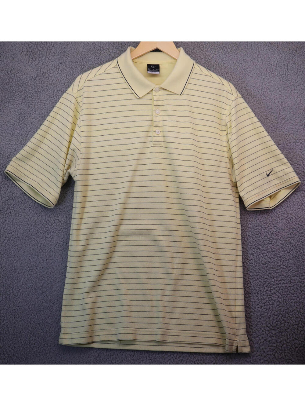 Nike Men Medium Dri Fit Polo Yellow Collar Shirt Striped